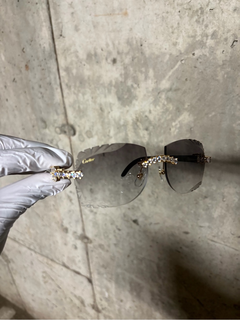 Cartier Rimless Sunglasses with Crystal Gold Accents - Gray